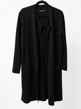 Merokeety Black Open-Front Long Cardigan with Pockets